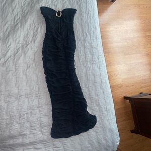 Oh Polly “Bryanna” Ruched Hardware Detail Strapless Midaxi Dress